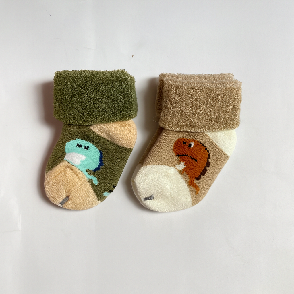 Set of 2 Baby Socks | Standard Size 0-1 Year | Green |  Brown | Imported