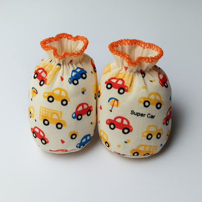 Set of 3 Booties for Baby Boys| Baby Girls | Blue Green Orange Car Design