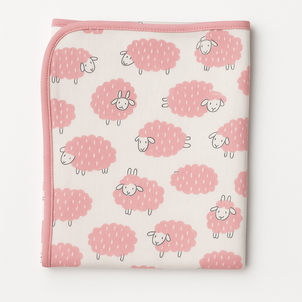 Infant Wrapping Sheet White Pink Sheep | Imported