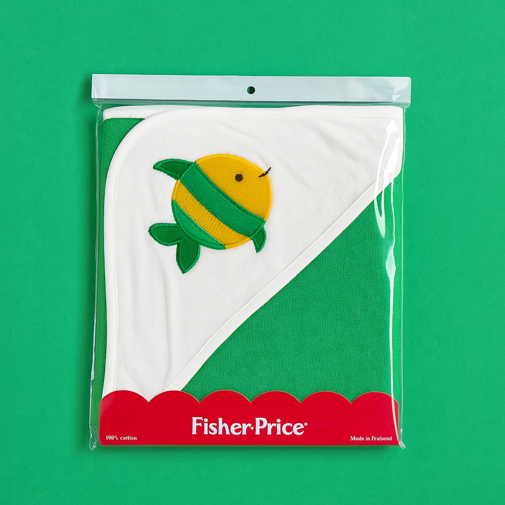 Hooded Bath Towel for Baby | New Born Baby Towel |Green Yellow Fish | Imported