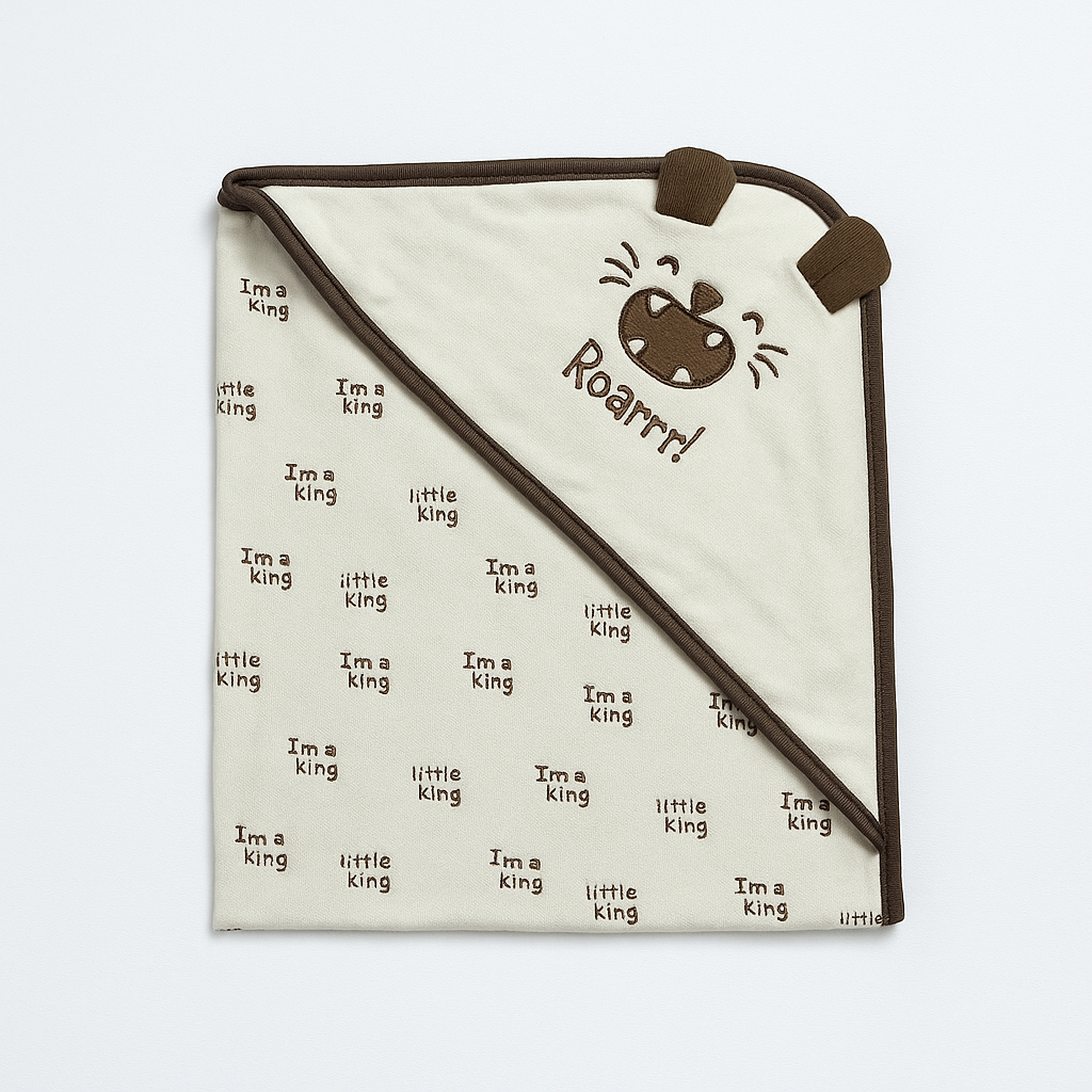 Infant Wrapping Sheet Hooded Brown White Roarrr