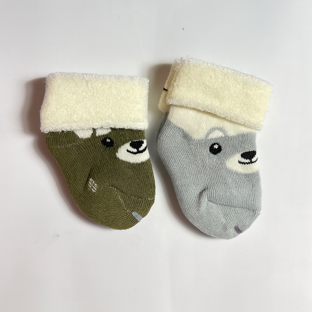 Set of 2 Baby Socks | Standard Size 0-1 Year | Green  | Grey  | Imported