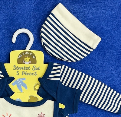 Starter Set for Baby– 5 Piece Blue White Baby | Gift Set for Baby