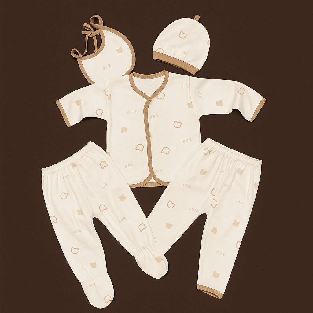 5 Piece Set  | Brown White | Pure Cotton | Imported