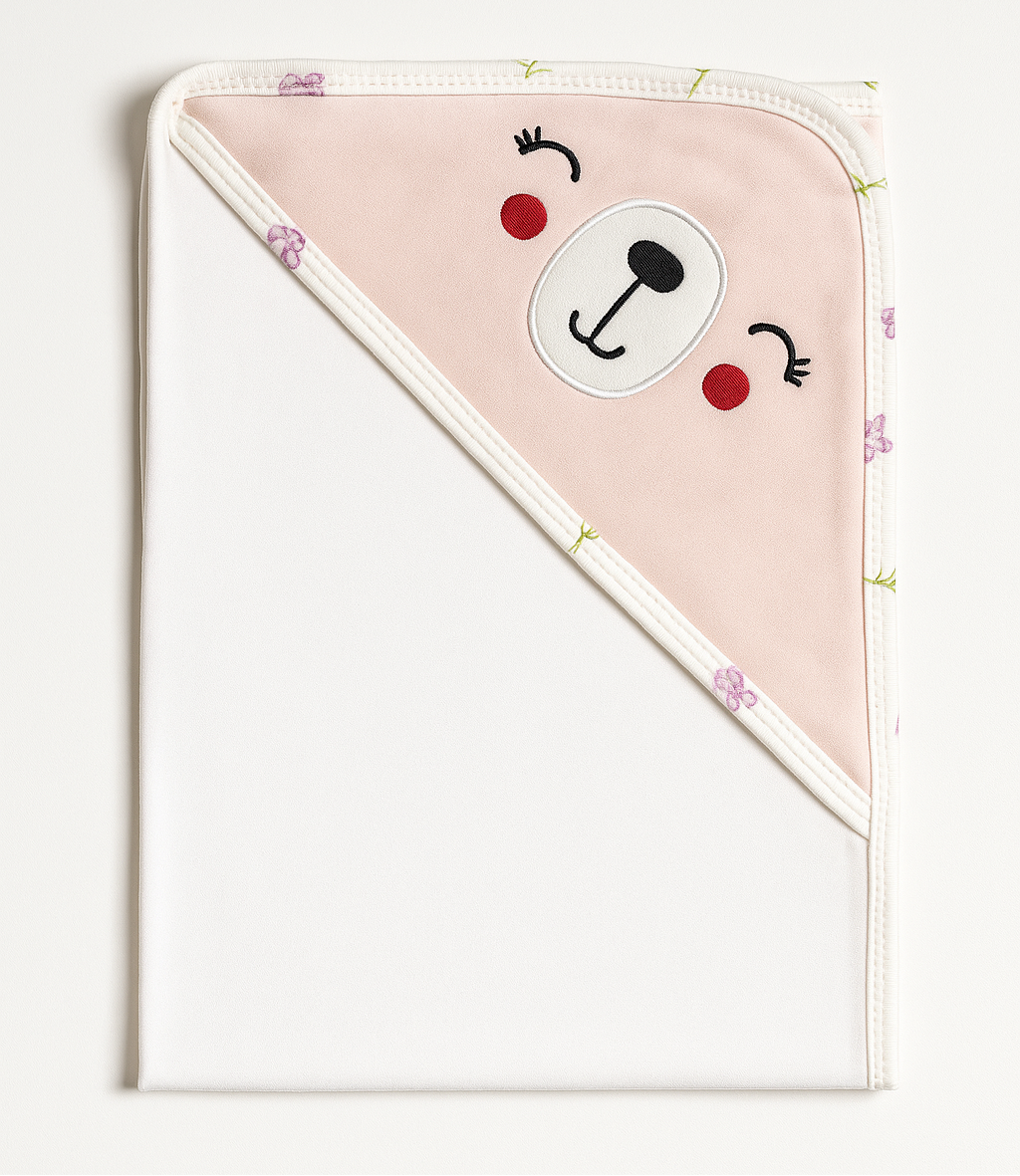 Hooded Baby Wrapping Sheet Pink | White