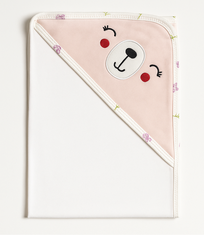 Hooded Baby Wrapping Sheet Pink | White
