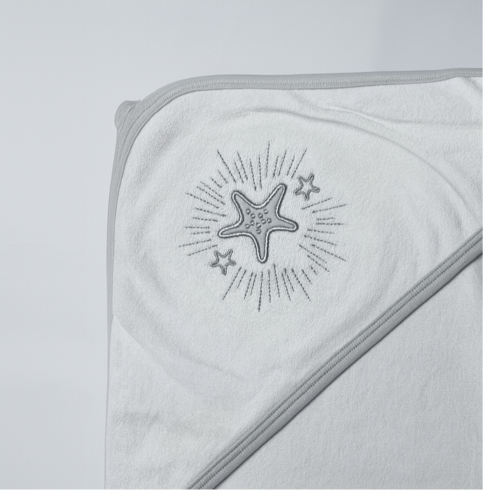 Hooded Bath Towel for Baby | New Born Baby Towel | White - Grey | Star | Imported