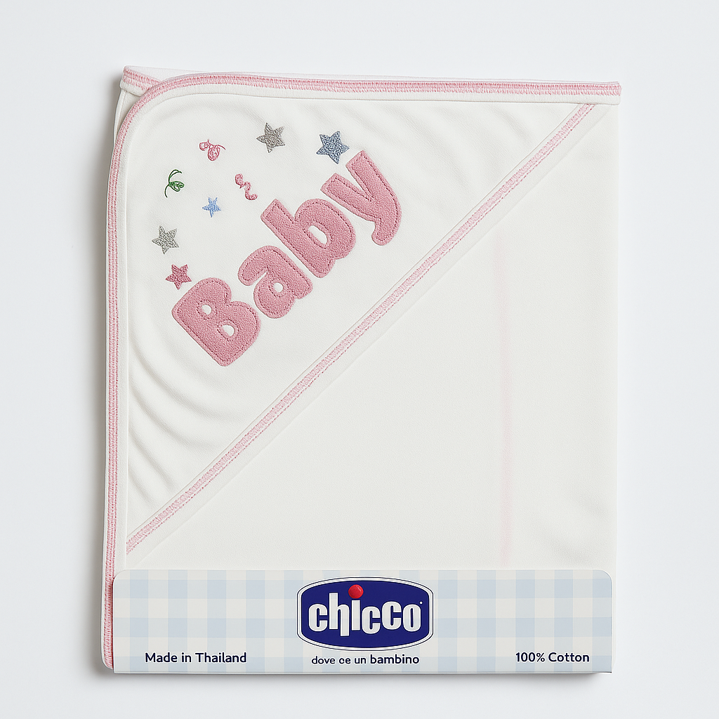 Infant Wrapping Sheet Hooded White Pink Baby