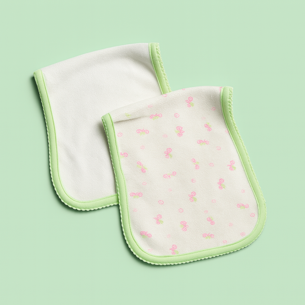 Burp Cloth for Baby | White Green | Set of 2 | Imported