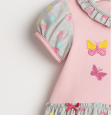 Pink & Grey Butterfly Frock Style Romper Suit for Baby Girls | Imported Baby Girl Clothes in Pakistan
