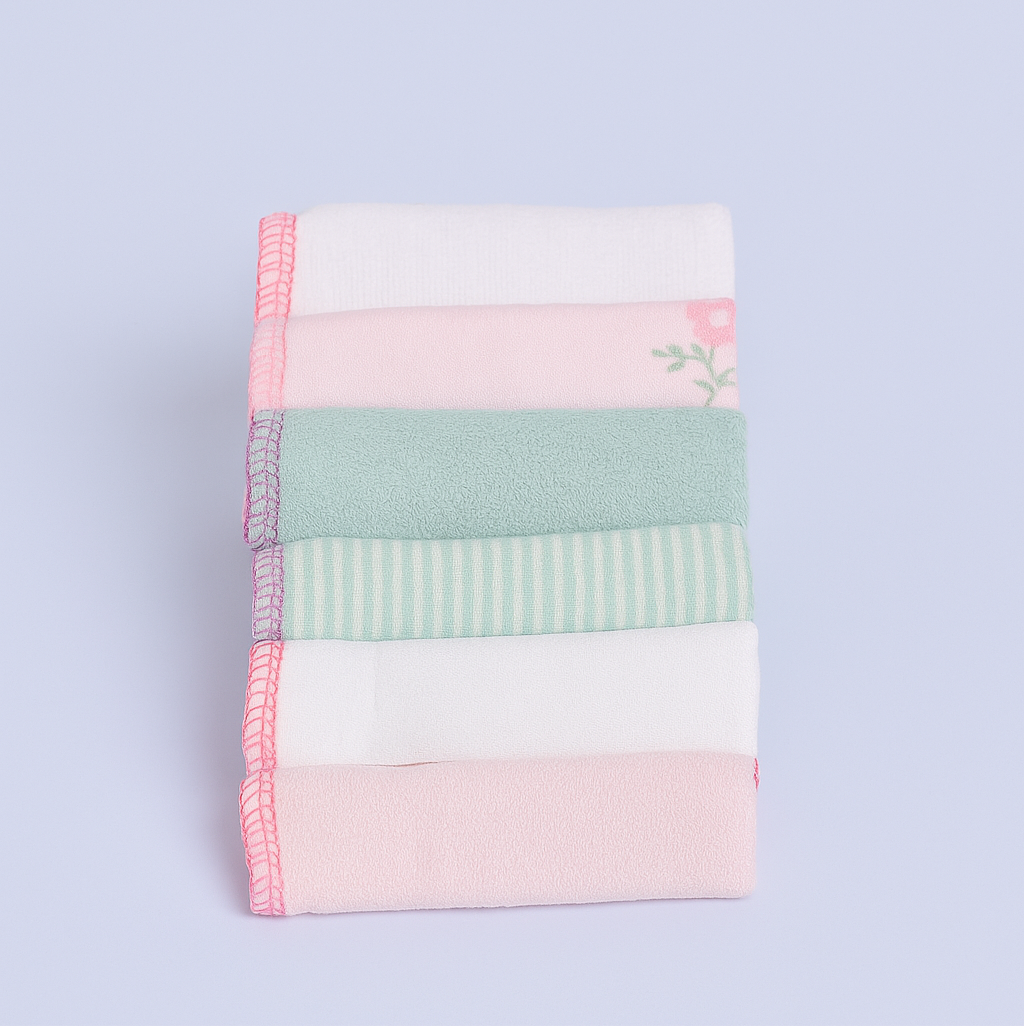 Wash Cloth Set of 6 for Infant Baby | Green Pink White