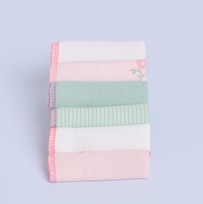Wash Cloth Set of 6 for Infant Baby | Green Pink White