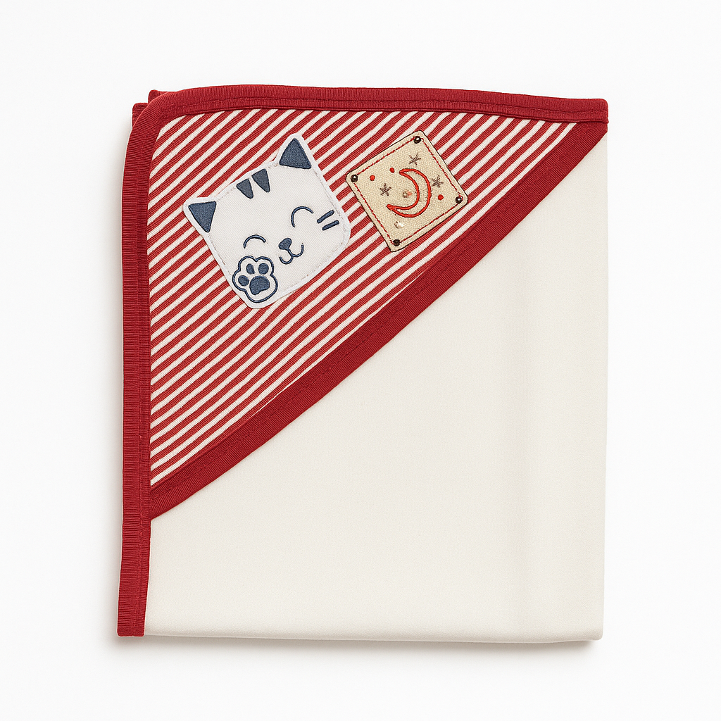 Infant Wrapping Sheet Hooded Red Stripe Cat