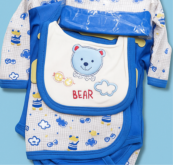 Newborn Baby Starter Set – 5 Piece Blue White Bear | Imported Baby Clothes in Pakistan