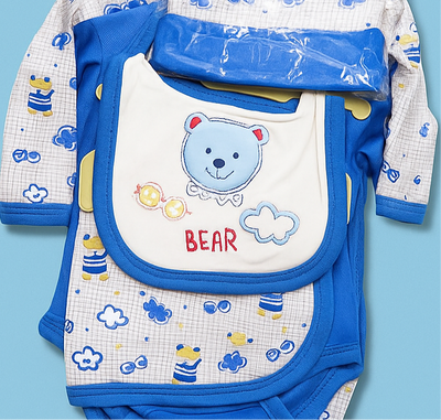 Newborn Baby Starter Set – 5 Piece Blue White Bear | Imported Baby Clothes in Pakistan