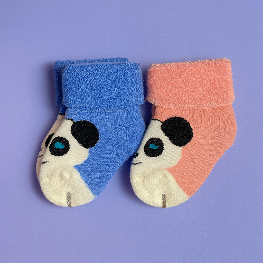 Set of 2 Baby Socks | Standard Size 0-1 Year | Blue | Brown | Panda | Imported