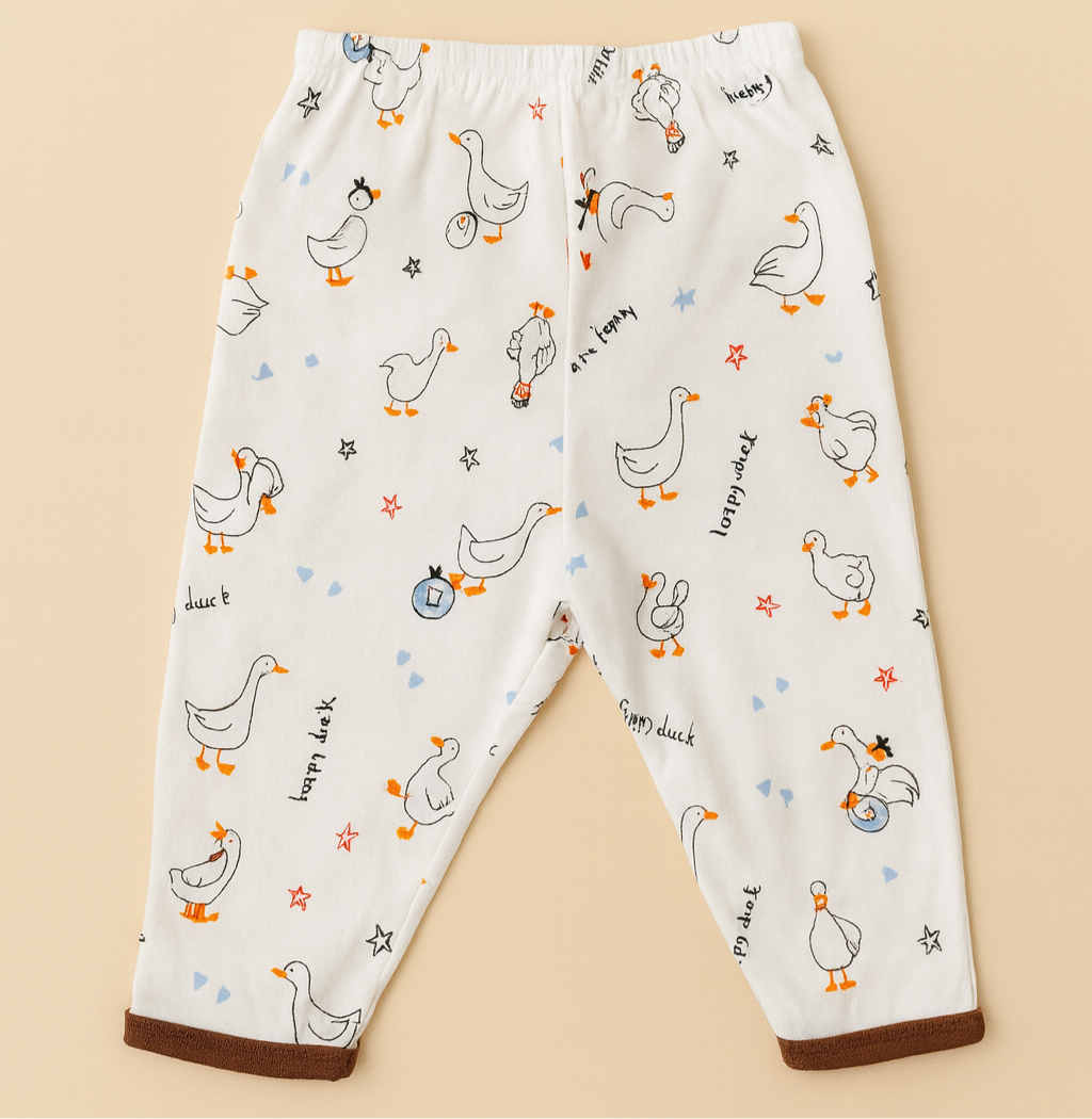 Baby Full Sleeves Pajama Set Cotton | White Brown Duck  | Lounge Wear for Toddlers |