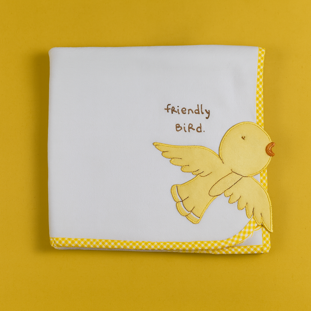 Light Weight Blanket for New Born Baby | White - Yellow | Friendly Bird