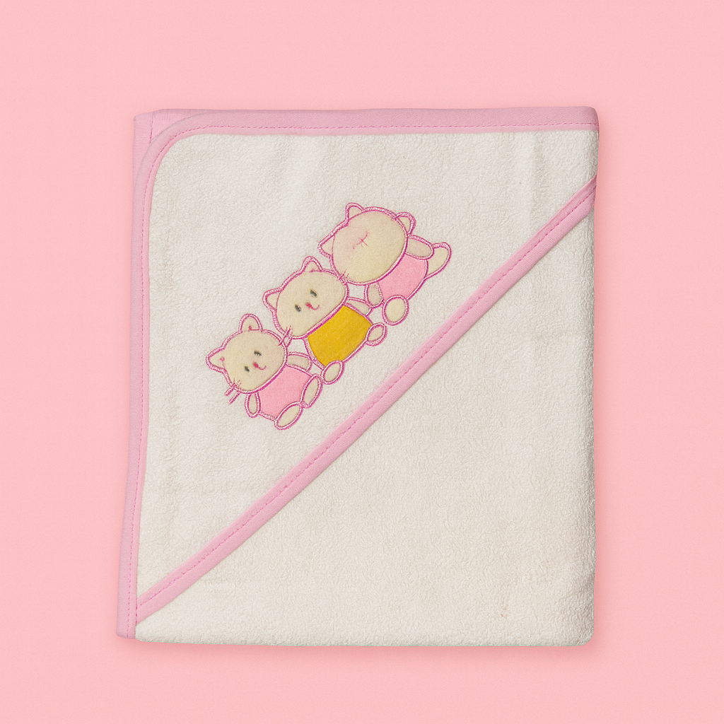 Baby Towel with Hood - Pink Border | Imported