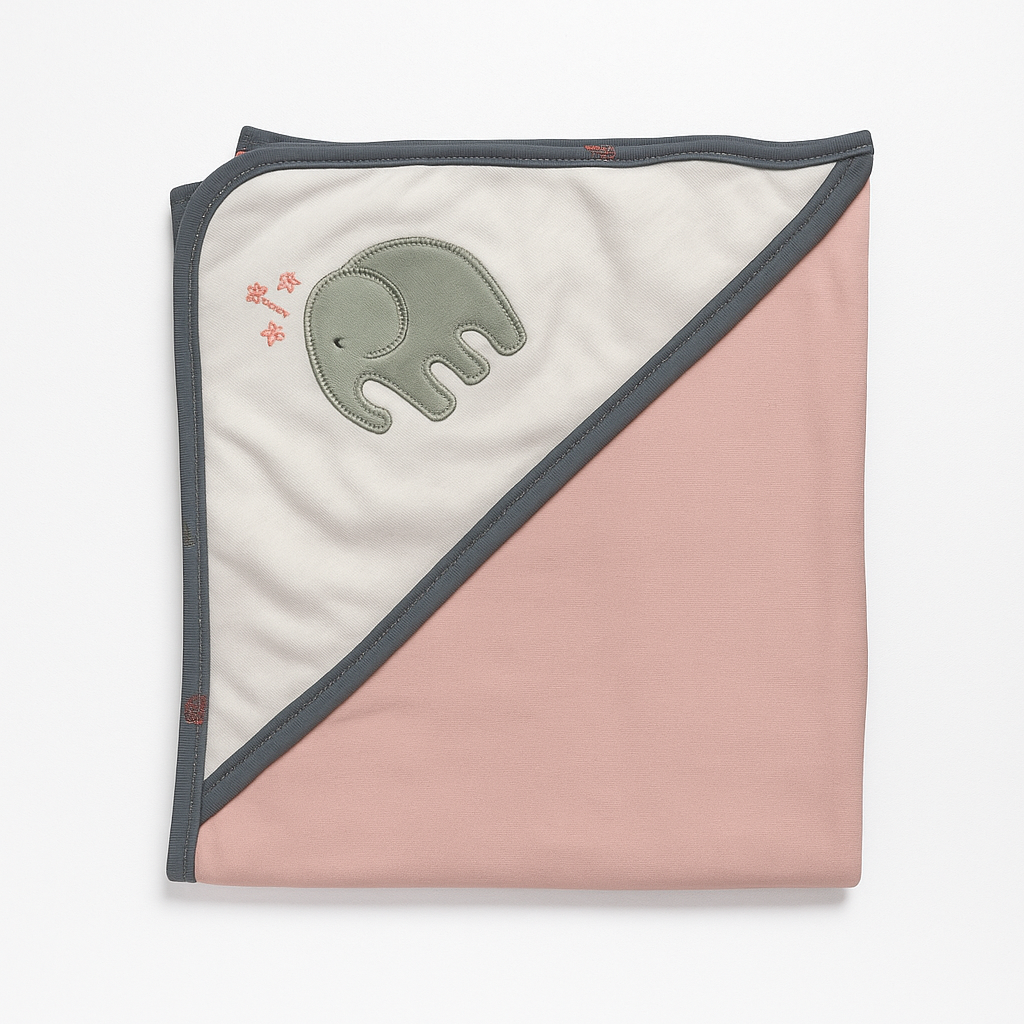 Infant Wrapping Sheet Hooded Pink Grey Elephant