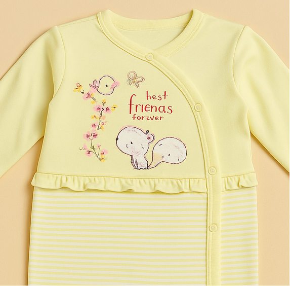 Baby Full Body Romper Suit  | Yellow | Imported | Body Suit for Baby Girls