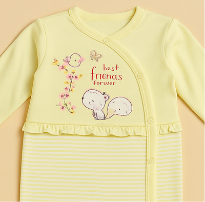 Baby Full Body Romper Suit  | Yellow | Imported | Body Suit for Baby Girls