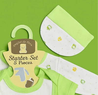Starter Set for Baby– 5 Piece Green White | Baby Girl and Boy| Gift Set for Baby