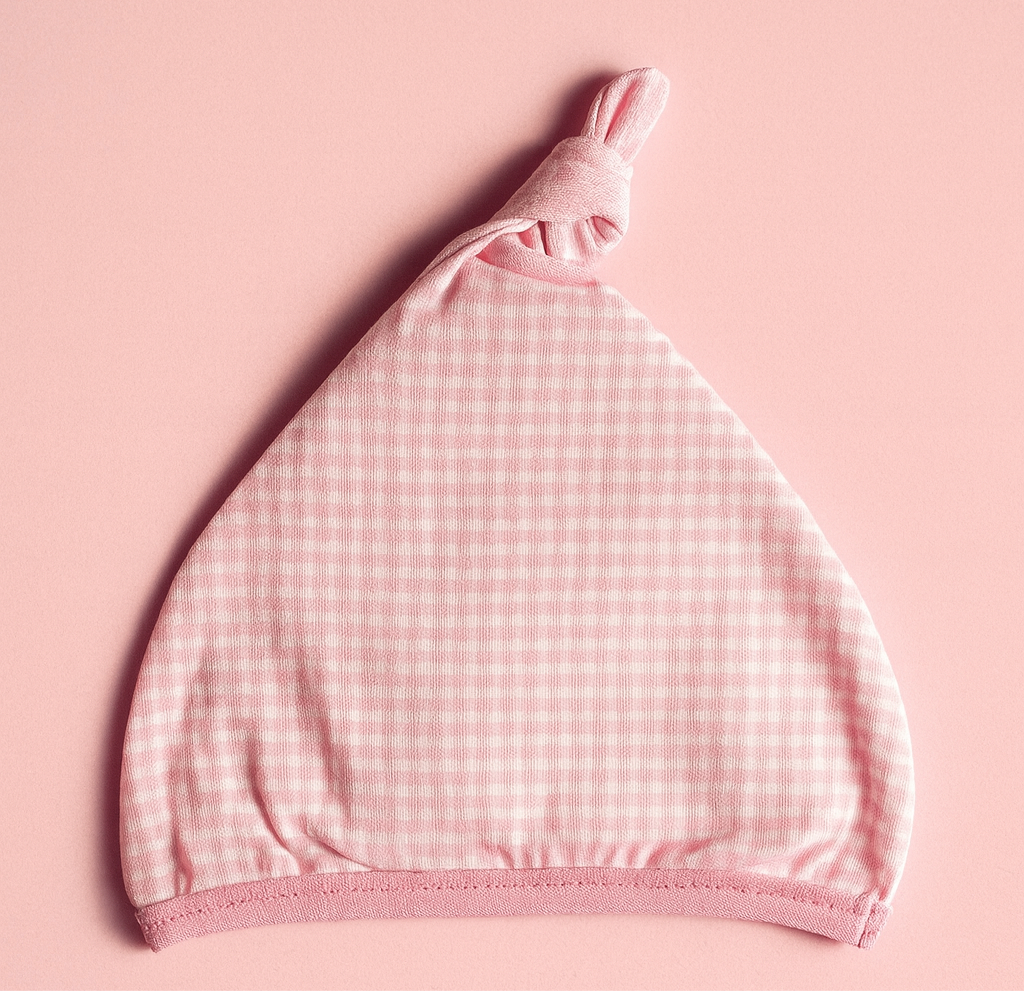 Baby Cap | Cute Knot Style Cap | Pink Check | New Born Baby Cap