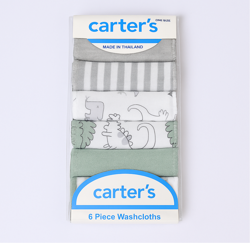 Wash Cloth Set of 6 for Infant Baby | Green Grey White