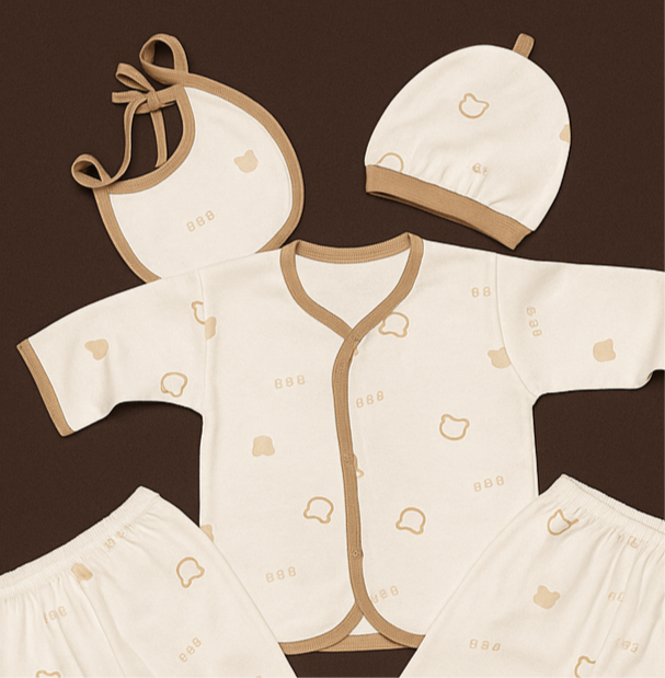 5 Piece Set  | Brown White | Pure Cotton | Imported