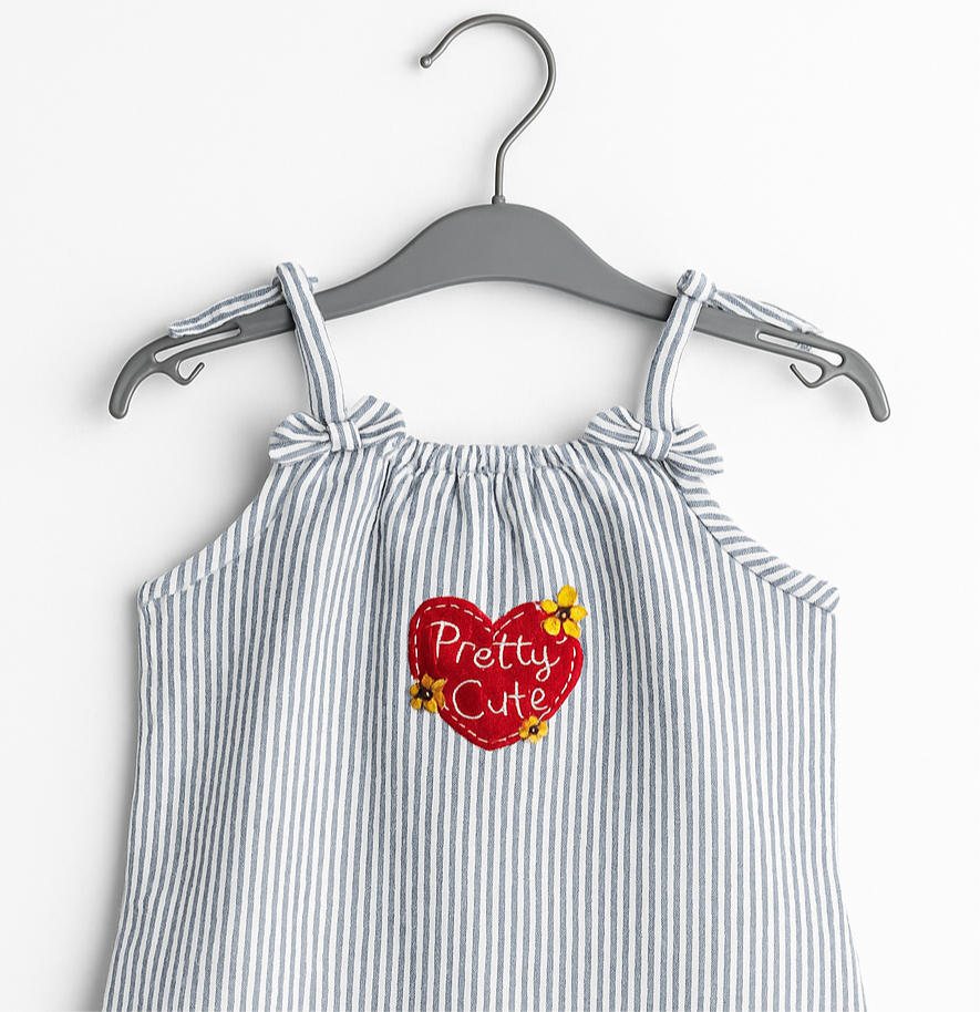 Stripe Grey Romper Suit Sleeveless For Baby Girls | Imported
