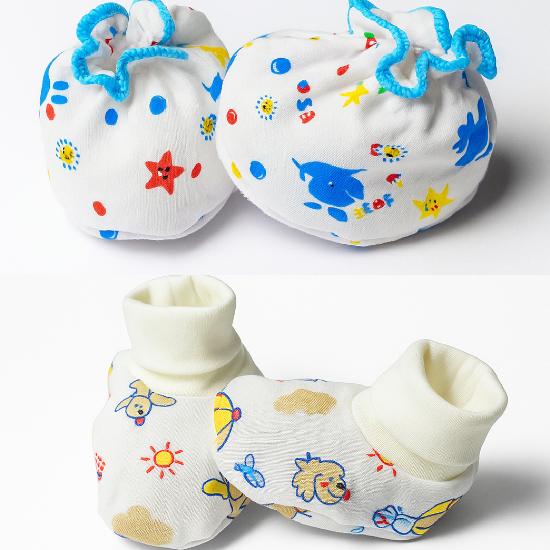 Set of 2 Booties for Baby Boys| Baby Girls | White Blue | Yellow