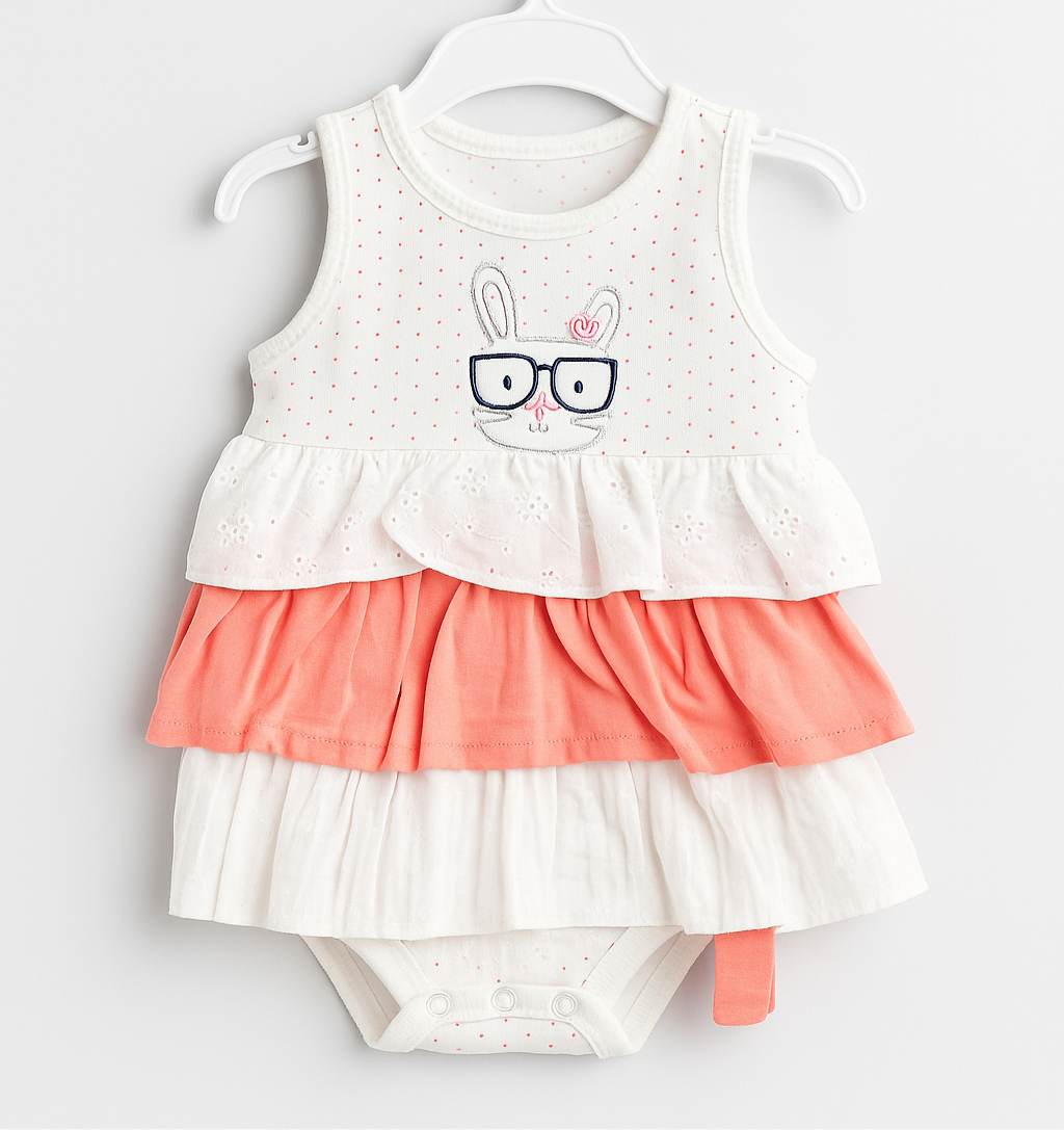 Baby Frock Style Orange Body Suit | Imported