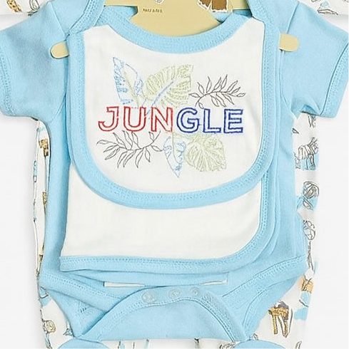 Starter Set for Baby– 5 Piece Light Blue White | Baby Girl and Boy| Gift Set for Baby | Jungle