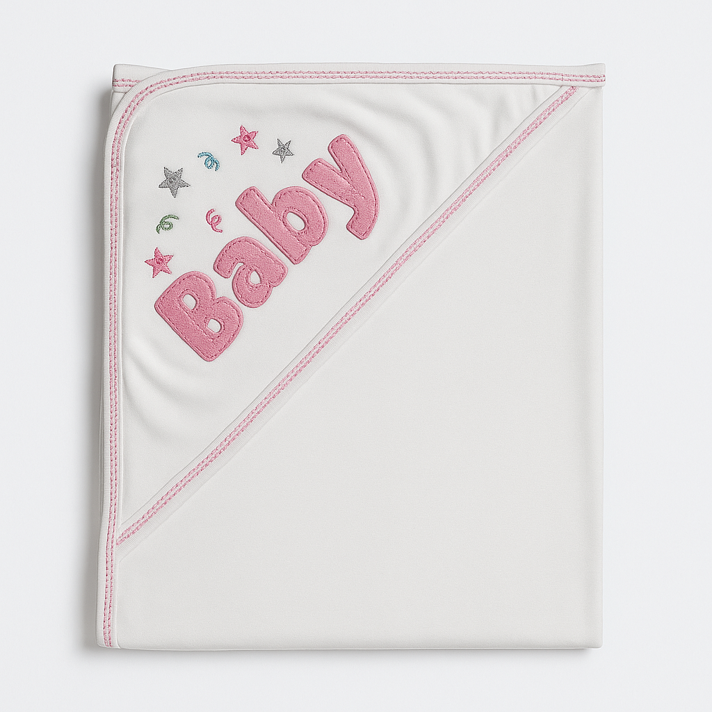 Infant Wrapping Sheet Hooded White Pink Baby