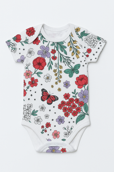 Baby Body Romper Suit | Floral White