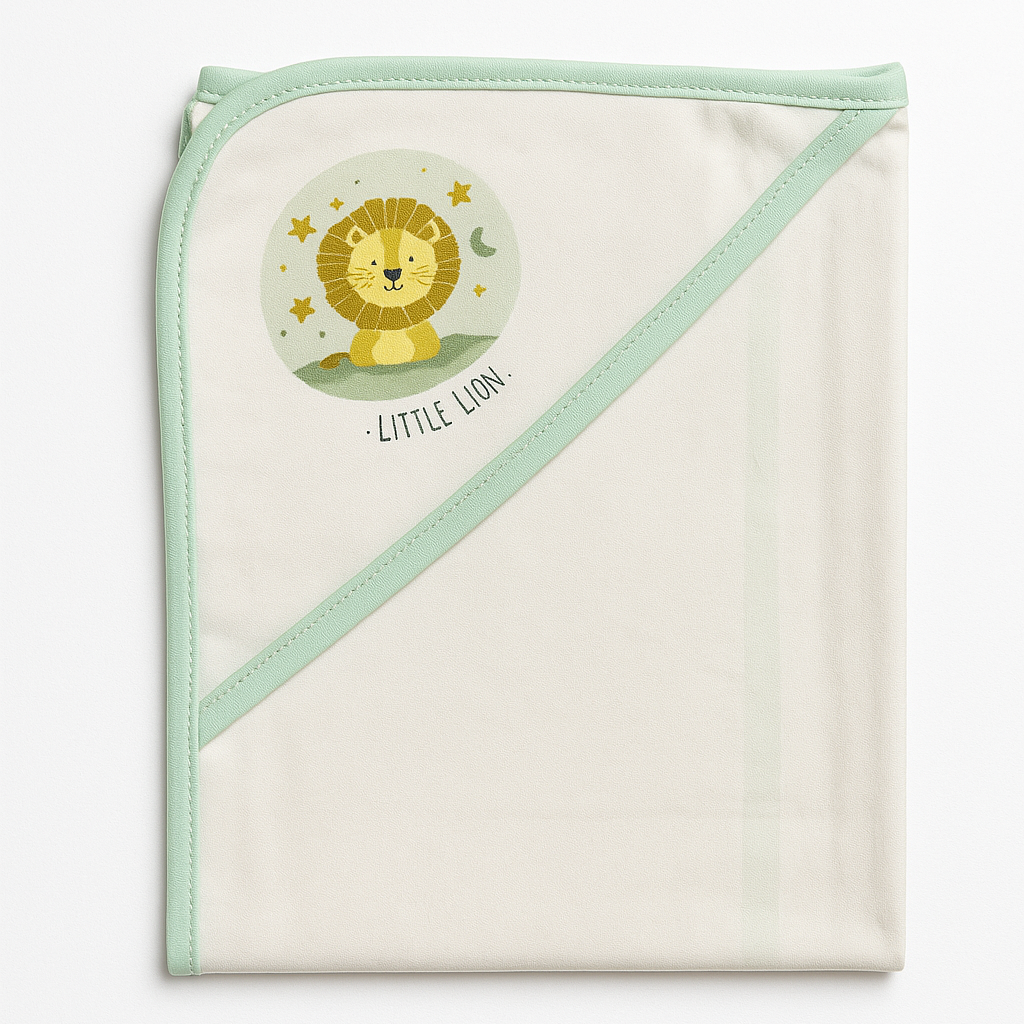 Infant Wrapping Sheet Hooded White Green Little Lion