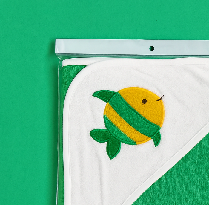 Hooded Bath Towel for Baby | New Born Baby Towel |Green Yellow Fish | Imported