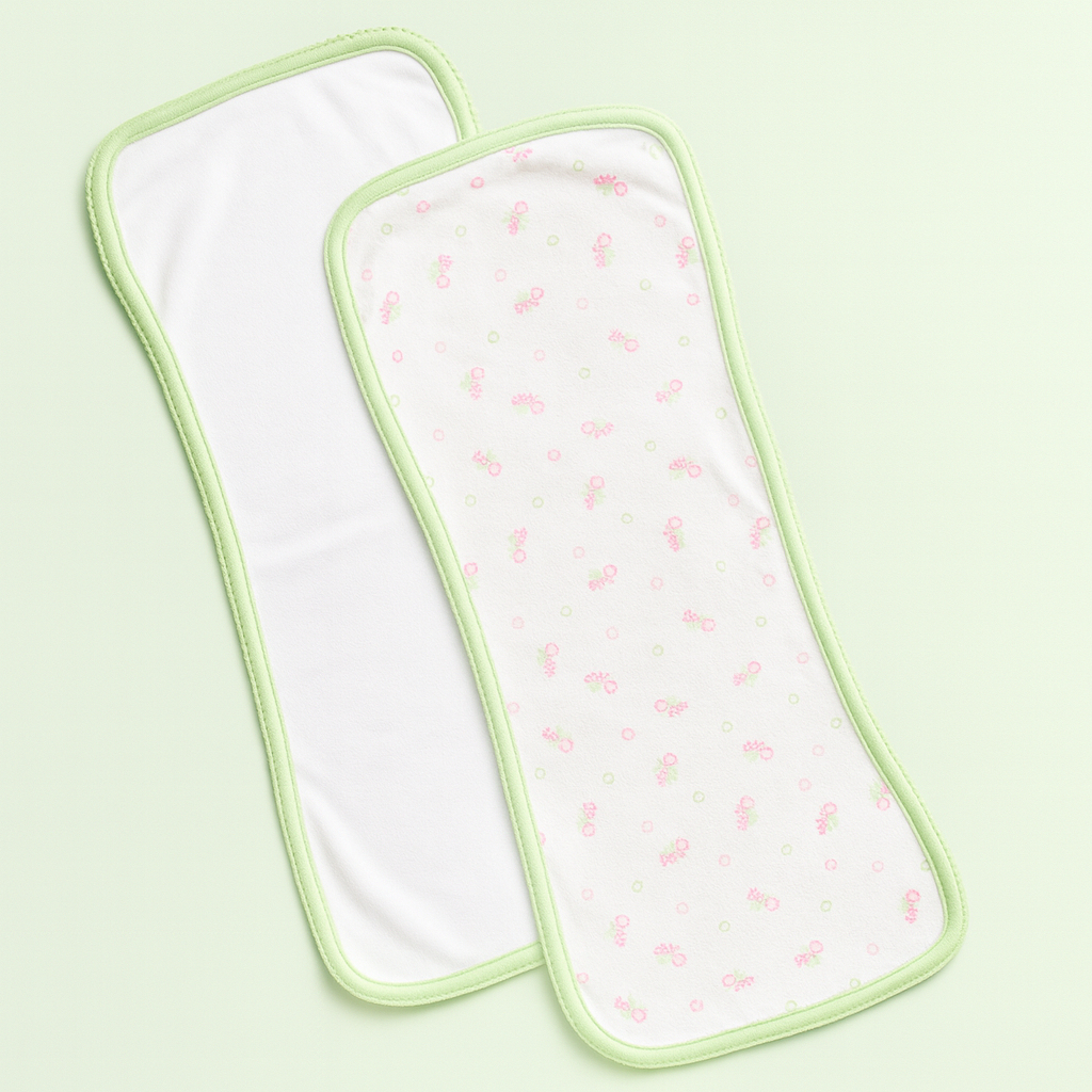 Burp Cloth for Baby | White Green | Set of 2 | Imported