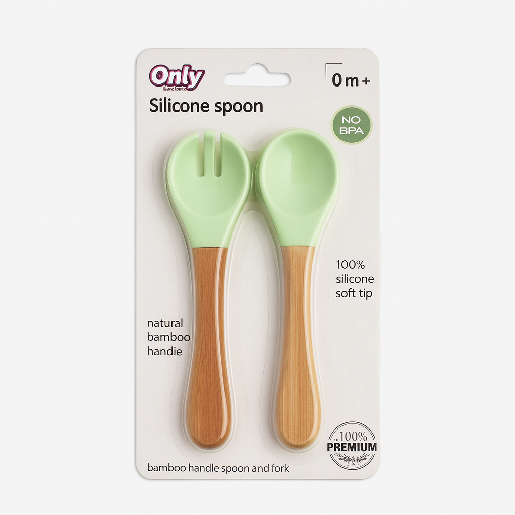 Bamboo Silicon Spoon and Fork Set | BPA Free |