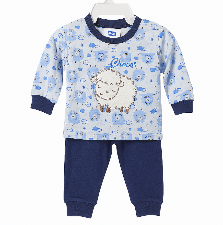 Full Sleeves Pajama Set for Baby Boy - Girl | Cotton | Blue | Sheep Design