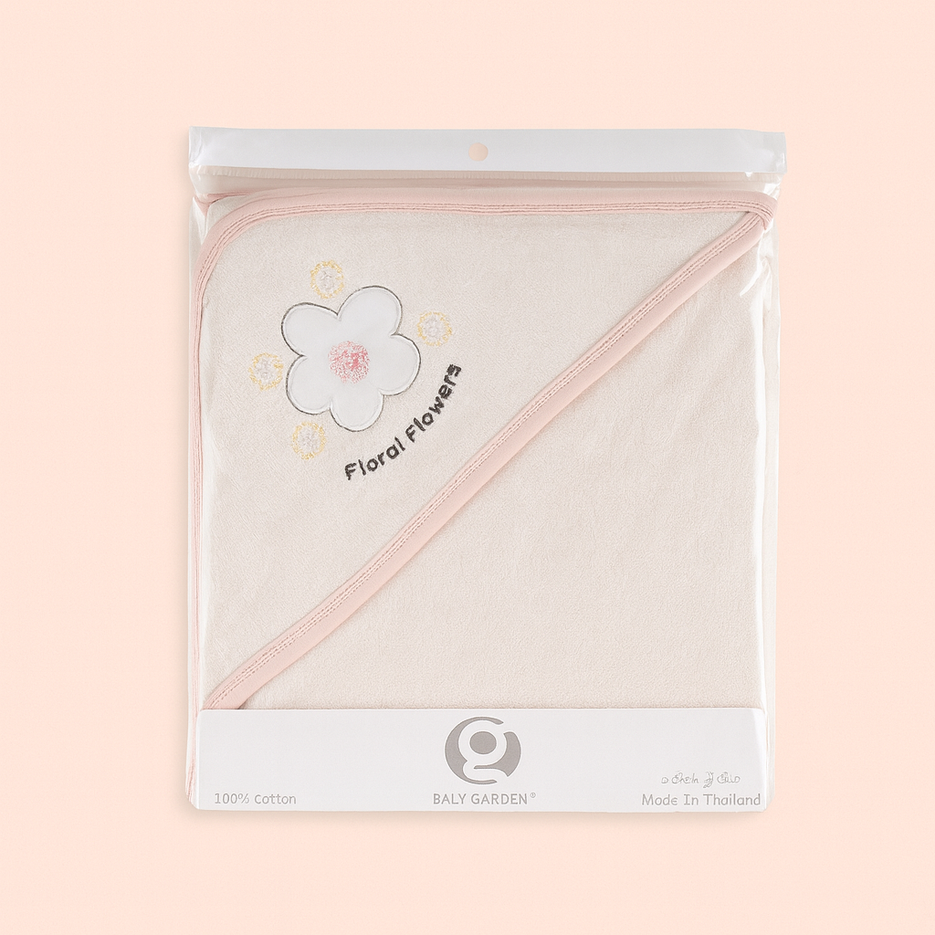 Soft Hooded Bath Towel for Baby | New Born Baby Towel | Pink Flower | Imported
