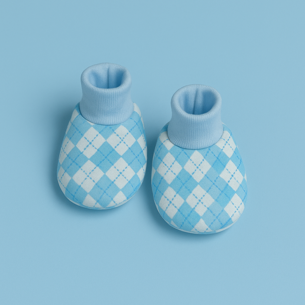 Infant Baby Booties Pack of 3 Blue Check and Orange Stripes and Green Rabbit| Imported