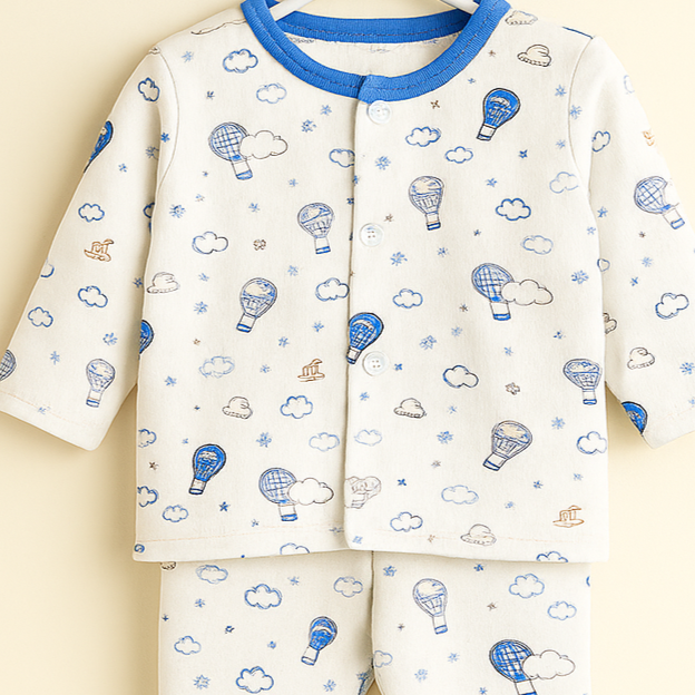 Baby Full Sleeves Pajama Set Cotton | Blue Hot Air Balloon  | Lounge Wear for Toddlers | Night Suit