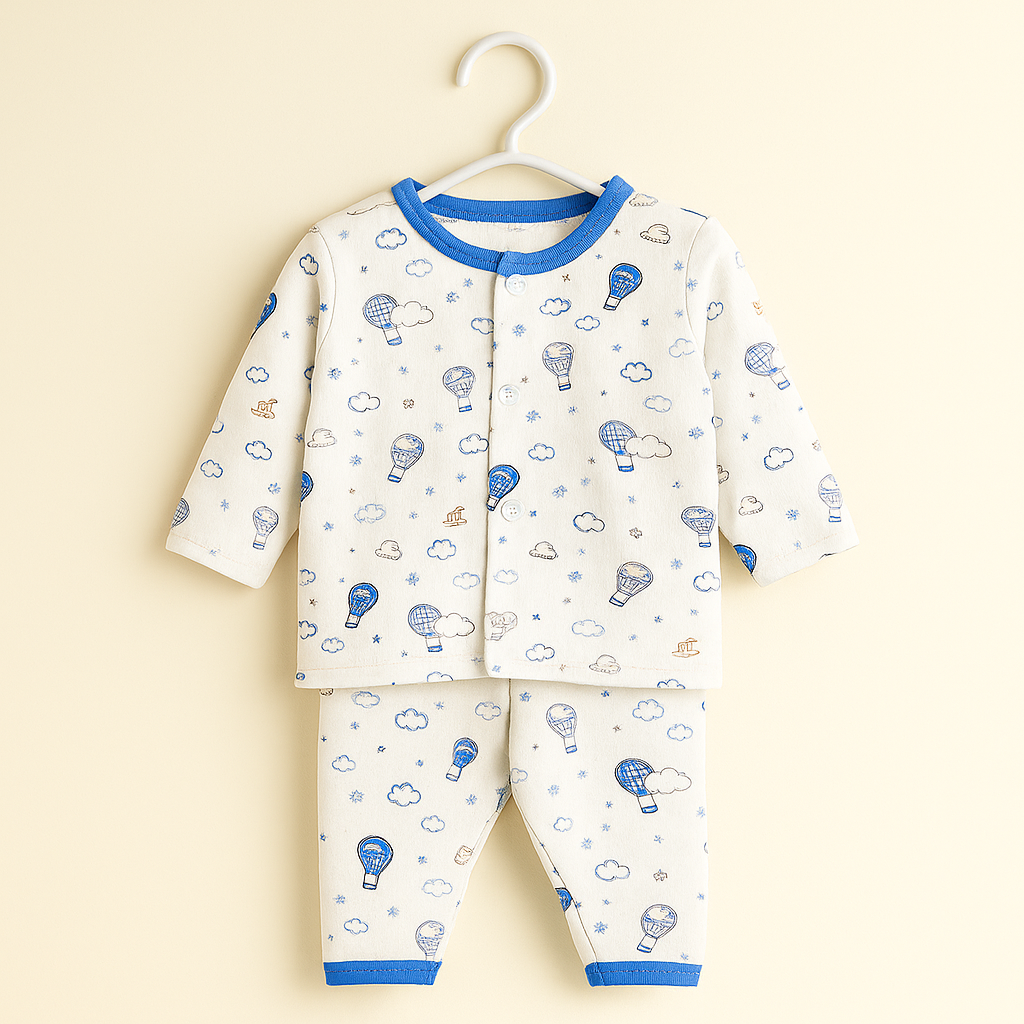 Baby Full Sleeves Pajama Set Cotton | Blue Hot Air Balloon  | Lounge Wear for Toddlers | Night Suit