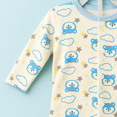 Baby Full Sleeves Pajama Set Cotton | Blue White Bear | Lounge Wear for Toddlers | Night Suit