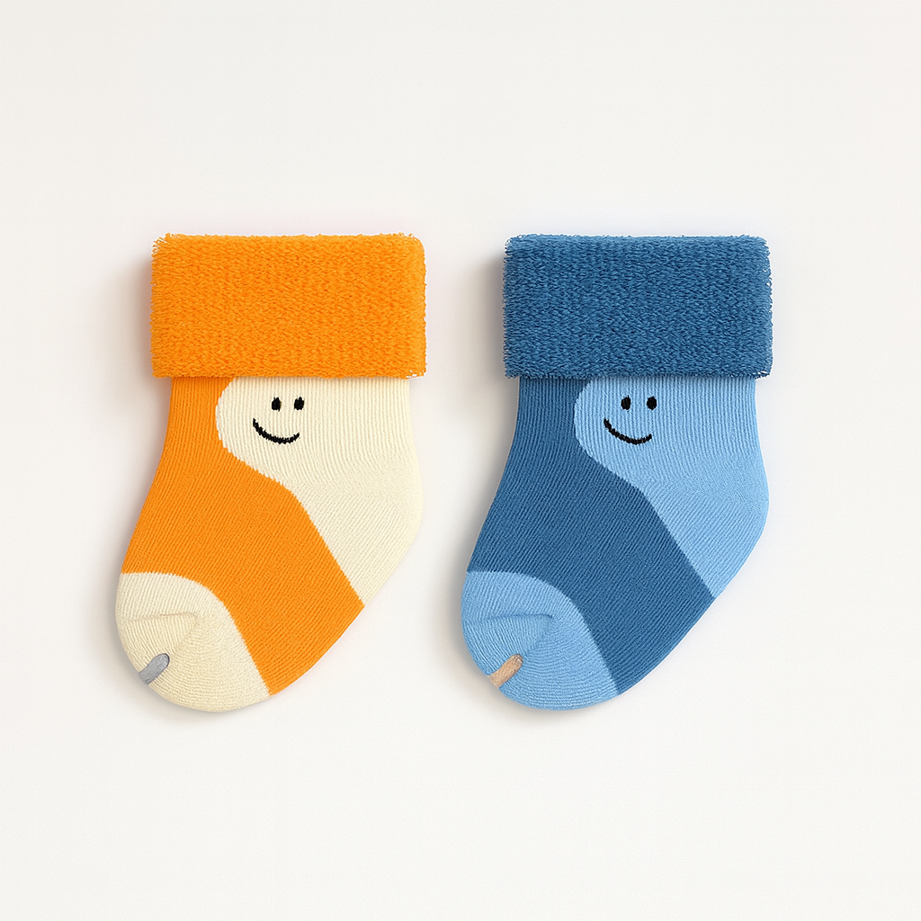 Set of 2 Baby Socks | Standard Size 0-1 Year | Orange  | Blue | Imported