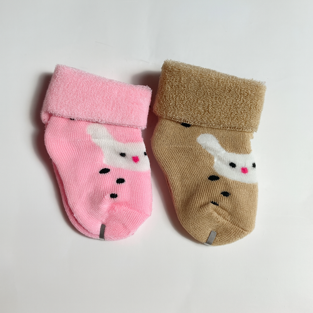 Set of 2 Baby Socks | Standard Size 0-1 Year | Pink | Brown | Imported