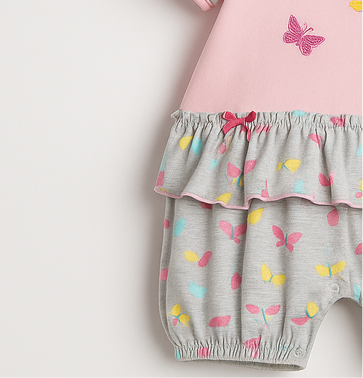 Pink & Grey Butterfly Frock Style Romper Suit for Baby Girls | Imported Baby Girl Clothes in Pakistan
