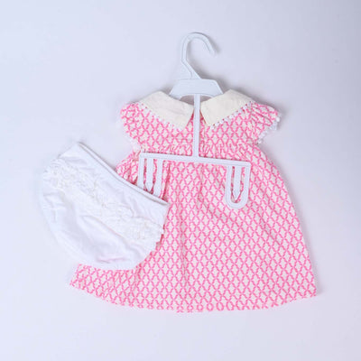 Pink Cotton Printed Frock set 2 Piece Set For Baby Girls